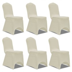 Еластични калъфи за столове, кремави – 6 броя - Калъфи за мебели