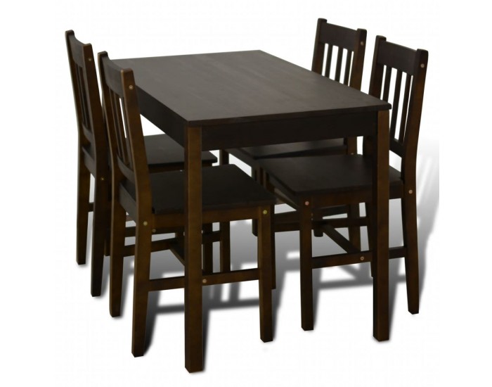 Дървена кухненска маса с 4 кафяви стола -