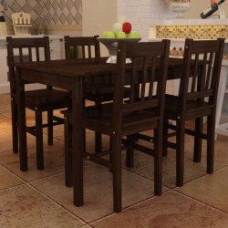 Дървена кухненска маса с 4 кафяви стола - Комплекти маси и столове