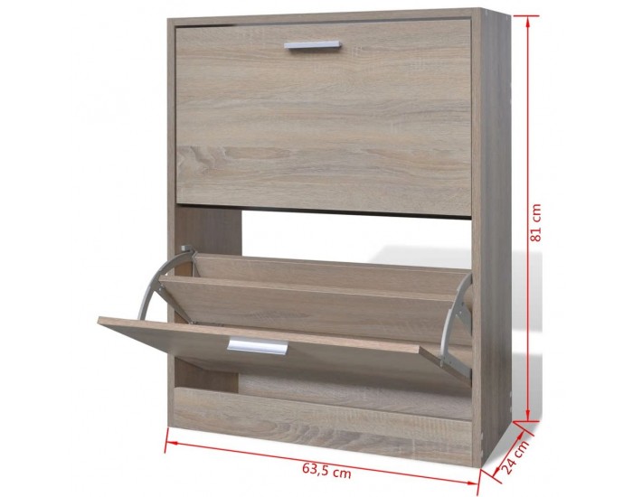 Дървен шкаф за обувки с 2 отделения, вид на дъб -
