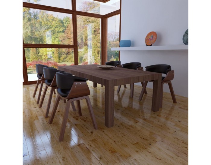 Трапезни столове, 6 бр, дървена рамка, изкуствена кожа -