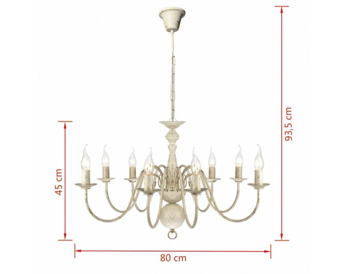 Елегантен метален полилей, цвят: антично бяло, 8 x E14 крушки -