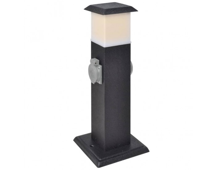 Черна градинска колона с контакт и лампа -