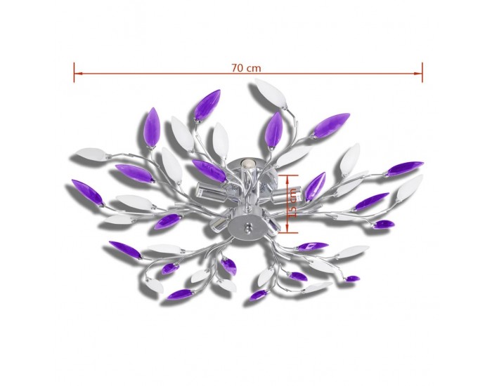 Полилей с лилави листа от акрилен кристал, с 5 х Е14 ел. крушки -