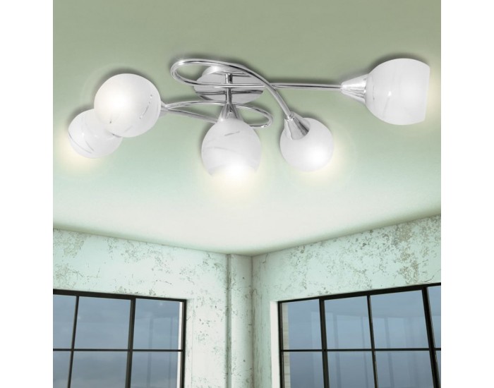 Лампа за таван с 5 стъклени абажура, крушки тип Е14 -