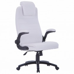 Офис стол от изкуствена кожа, въртящ се, регулируем, бял - Офис столове