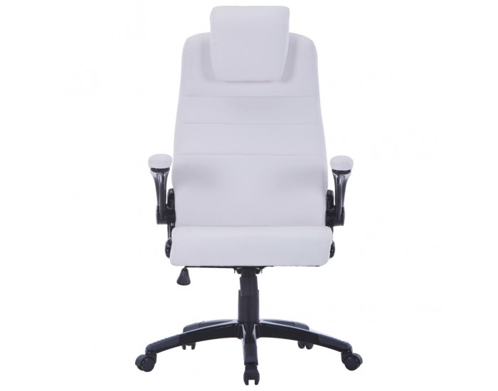 Офис стол от изкуствена кожа, въртящ се, регулируем, бял -
