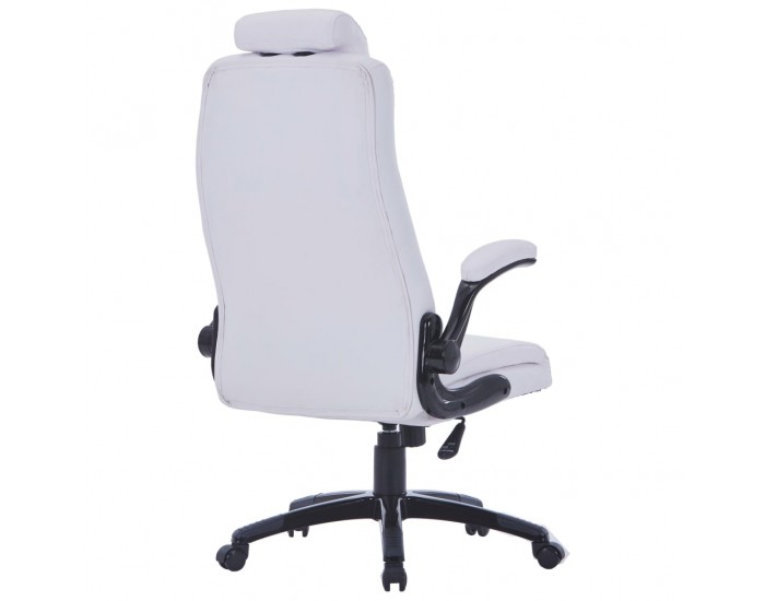 Офис стол от изкуствена кожа, въртящ се, регулируем, бял -