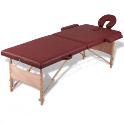 Сгъваема масажна кушетка с 2 зони, червена, дървена рамка - Офис