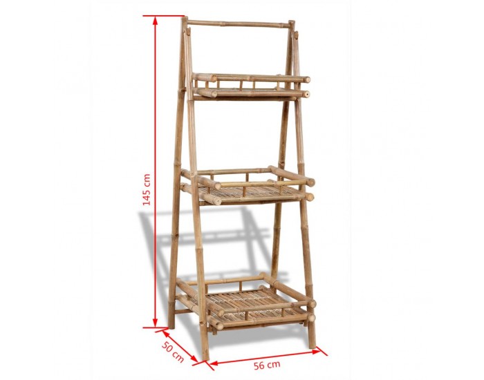 Сгъваема бамбукова поставка за растения с 3 рафта -