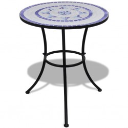 Градинска маса, плот мозайка, цвят син и бял, 60 см - Градински маси