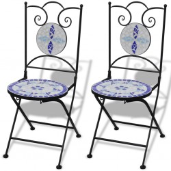Sonata Сгъваеми бистро столове, 2 бр, мозайка, синьо и бяло - Градински столове