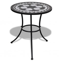 Градинска маса, плот мозайка, цвят черен и бял, 60 см - Градински маси