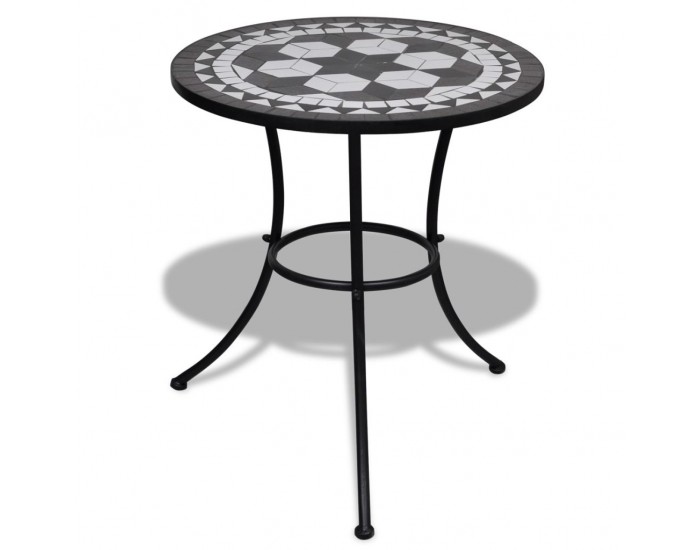 Градинска маса, плот мозайка, цвят черен и бял, 60 см -