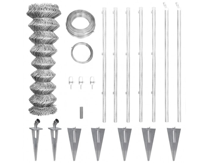 Поцинкована оградна мрежа със стълбове и клинове, 15 x 1,25 м -