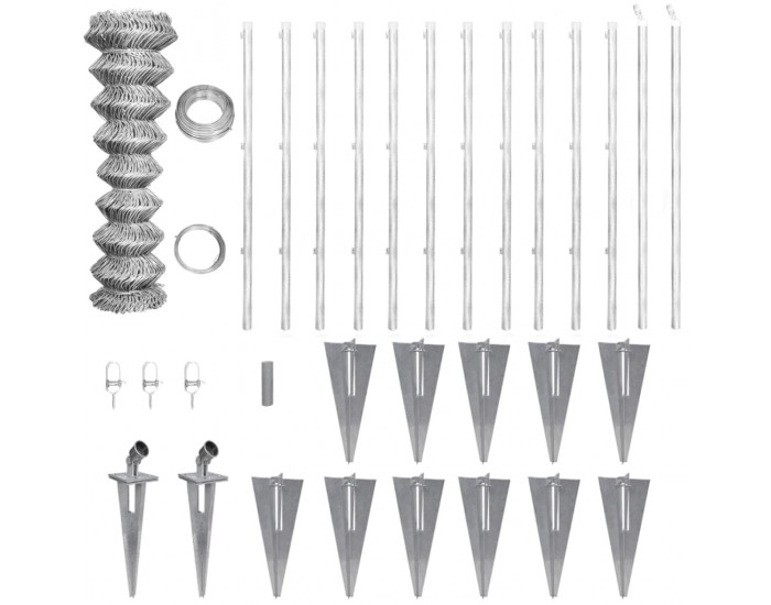 Поцинкована оградна мрежа със стълбове и клинове, 25 x 1 м -