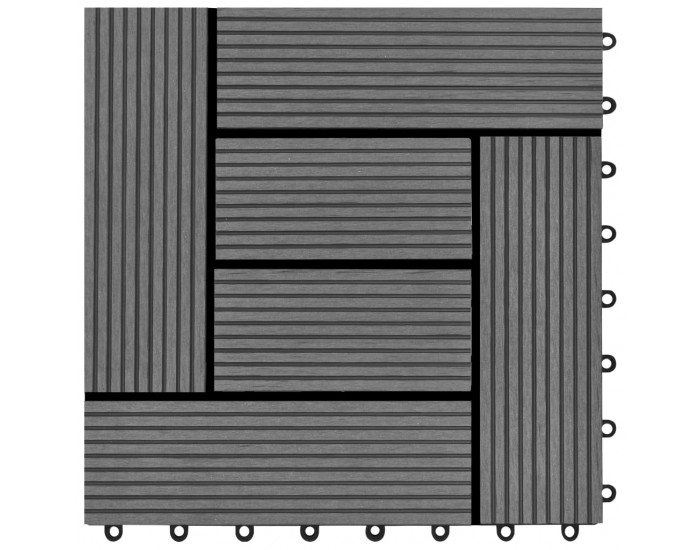 WPC декинг плочки за 1 кв. м, 11 бр, 30 x 30 см, сиви -