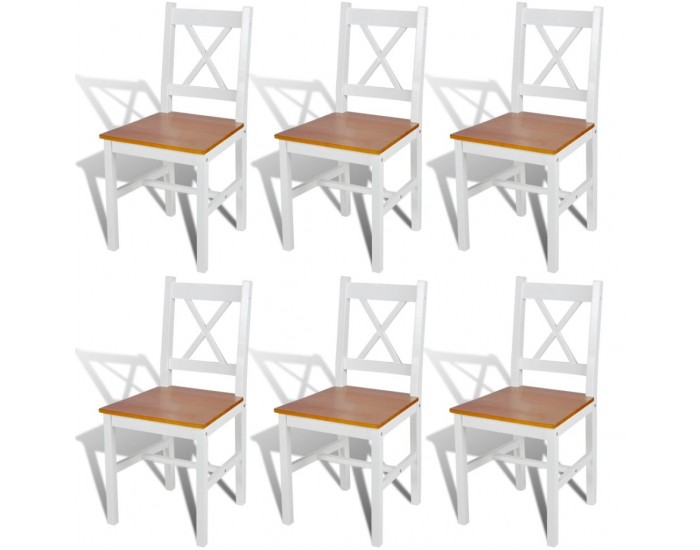 Sonata Трапезни столове, 6 бр, дърво, бял и натурален цвят -