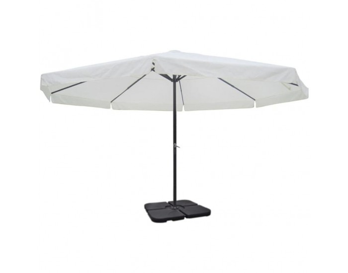 Градински чадър с алуминиева рамка, бял и преносима стойка -