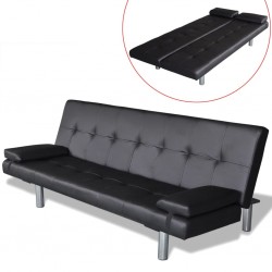 Sonata Разтегателен диван с две възглавници, изкуствена кожа, черен - Мека мебел