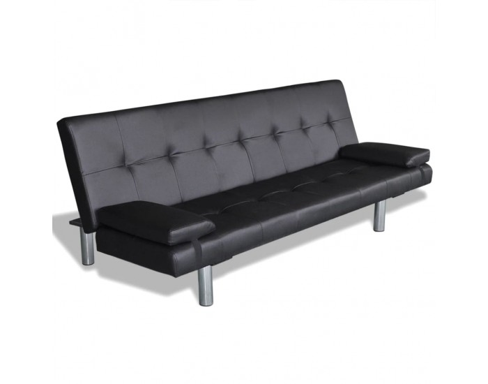 Sonata Разтегателен диван с две възглавници, изкуствена кожа, черен -