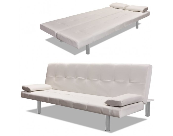 Sonata Разтегателен диван с две възглавници, изк. кожа, кремаво бял -