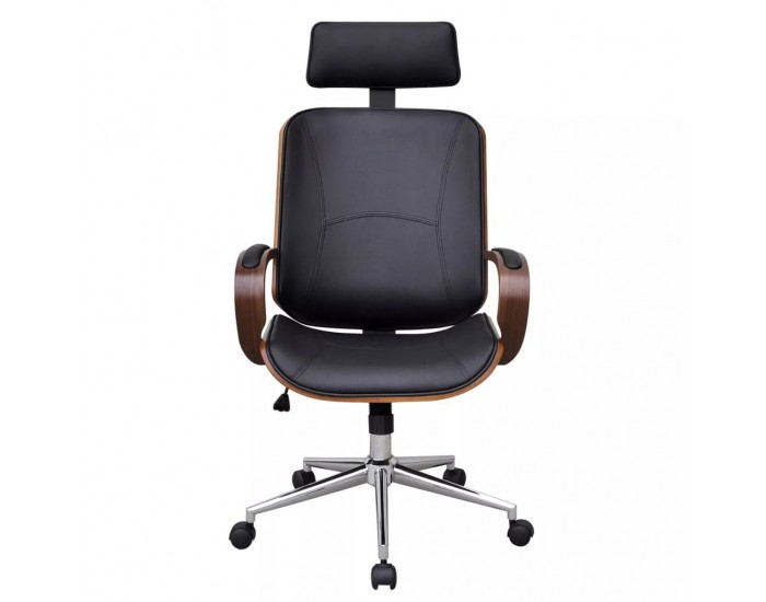 Виенски въртящ се офис стол от изкуствена кожа с облегалка за глава -