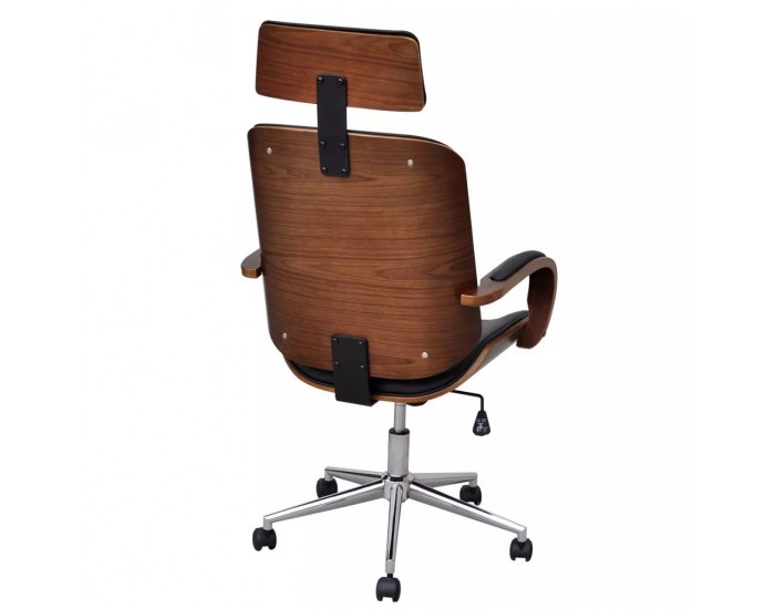 Виенски въртящ се офис стол от изкуствена кожа с облегалка за глава -