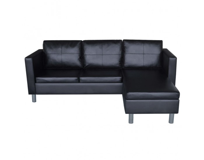 Sonata Триместен L-образен диван, изкуствена кожа, черен -