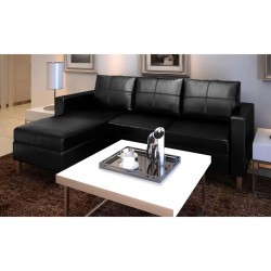 Sonata Триместен L-образен диван, изкуствена кожа, черен - Мека мебел
