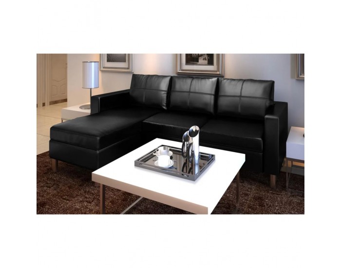 Sonata Триместен L-образен диван, изкуствена кожа, черен -