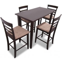 Комплект кафява дървена конзолна маса и 4 бар стола - Комплекти маси и столове