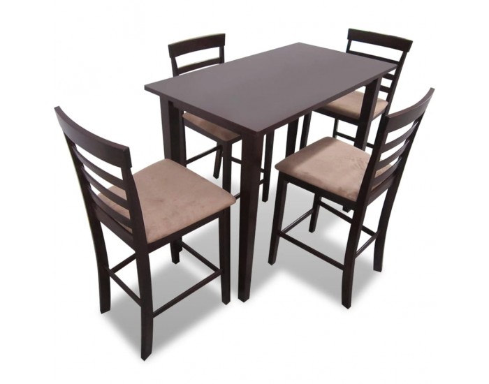 Комплект кафява дървена конзолна маса и 4 бар стола -