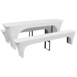 Покривки-калъфи за маса и пейки, еластични, бели, 3 бр, 220x70x80см - Калъфи за мебели