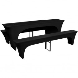 Покривки за маса и пейки, 3 броя, еластични, черни, 220 x 70 x 80 cм - Калъфи за мебели