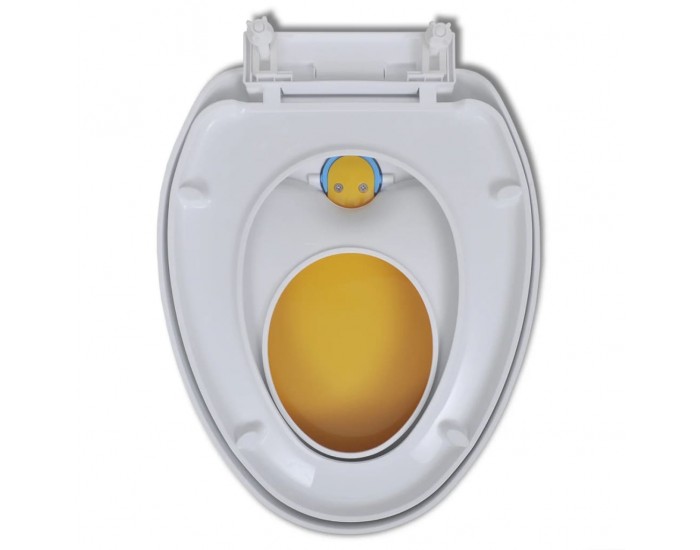 Тоалетна седалка с плавно затваряне за възрастни/деца, бяло и жълто -
