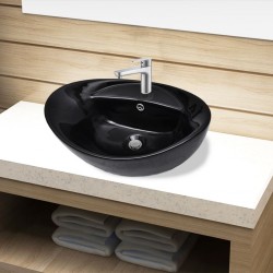 Sonata Керамична овална мивка с преливник и отвор за смесител, черна - Баня