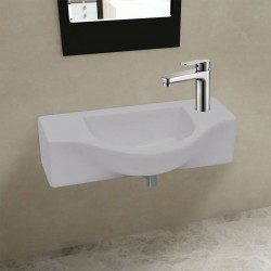Керамична мивка за баня с отвор за смесител, бяла - Мивки и Смесители