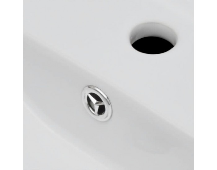 Керамична правоъгълна мивка с преливник и отвор за смесител, бяла -
