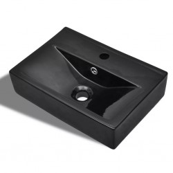 Sonata Керамична правоъгълна мивка с преливник отвор за смесител черна - Баня