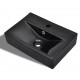 Sonata Керамична правоъгълна мивка с преливник отвор за смесител черна -