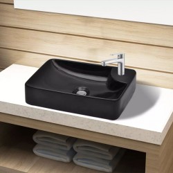 Керамична мивка за баня с отвор за смесител, черна - Мивки и Смесители