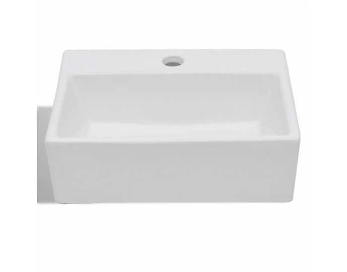 Керамична мивка с отвор за смесител, бяла, квадратна -