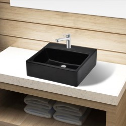 Керамична мивка с отвор за смесител, черна, квадратна - Мивки и Смесители