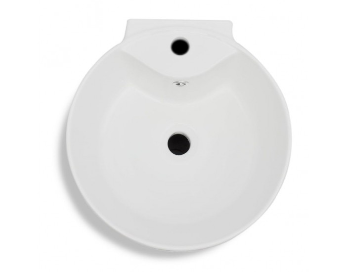 Керамична мивка на стойка, преливник, отвор за смесител, бяла, кръгла -