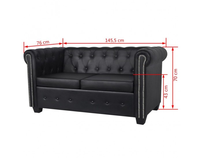 Sonata Диван “Честърфийлд“, 2-местен, изкуствена кожа, черен -