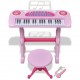 Детско пиано с 37 клавиша, стол и микрофон, розов цвят -