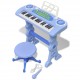 Детско пиано с 37 клавиша, стол и микрофон, син цвят -