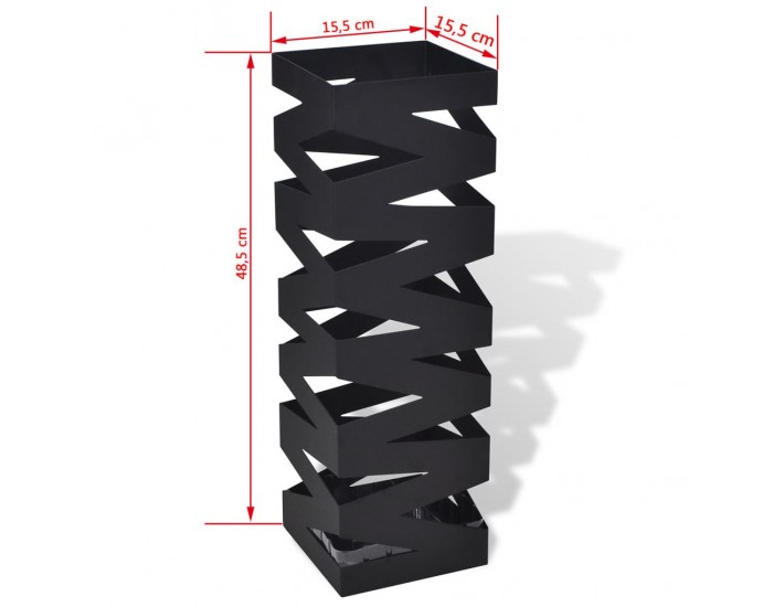 Квадратна стойка за бастуни и чадъри, стомана, черна, 48.5 см -