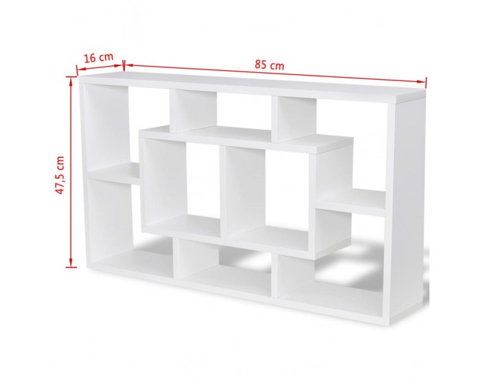 Стенна полица/рафт с 8 открити отделения, цвят бял -